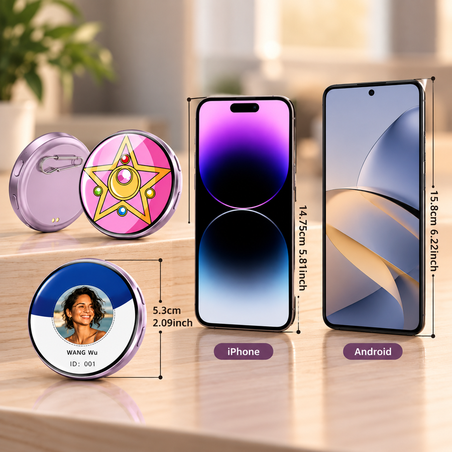 Badge size compared with phones